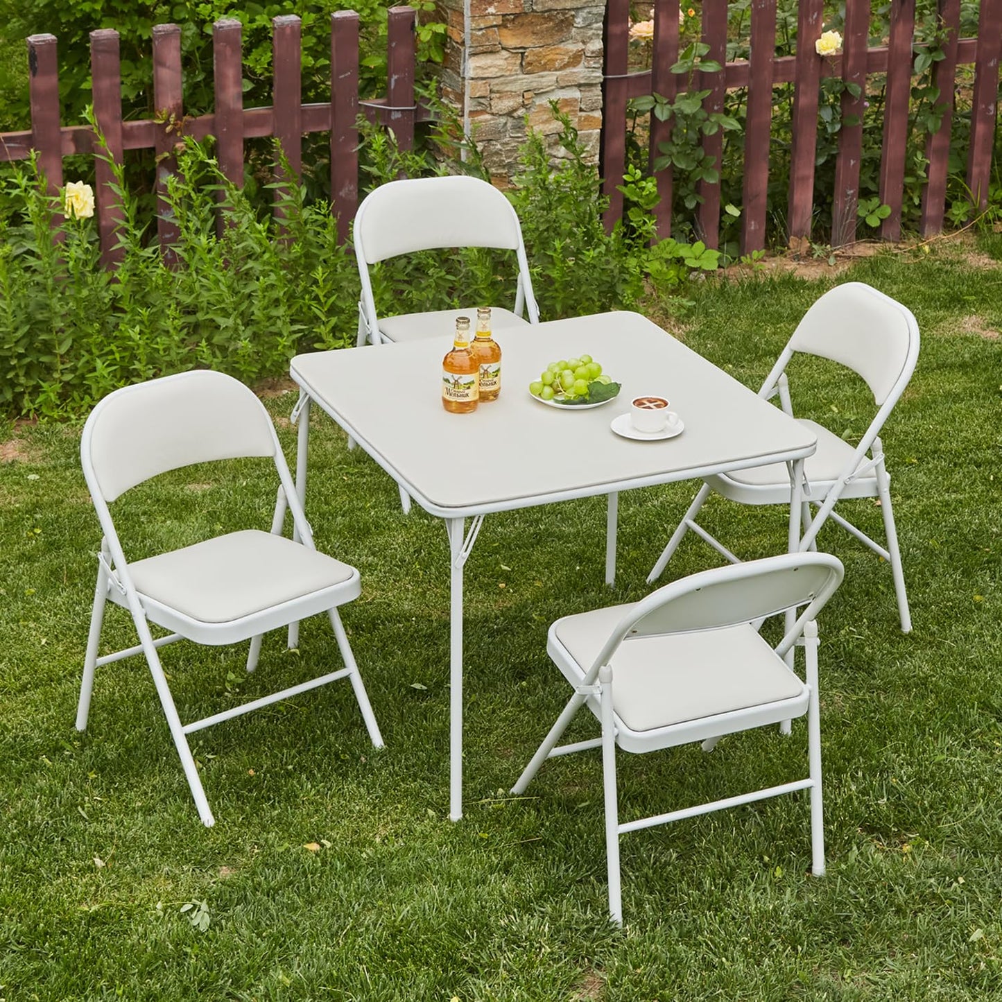KAIHAOWIN Square Folding Table Vinyl Upholstery Card Table Dining Party Table with Collapsible Legs Portable for Indoor Outdoor-White