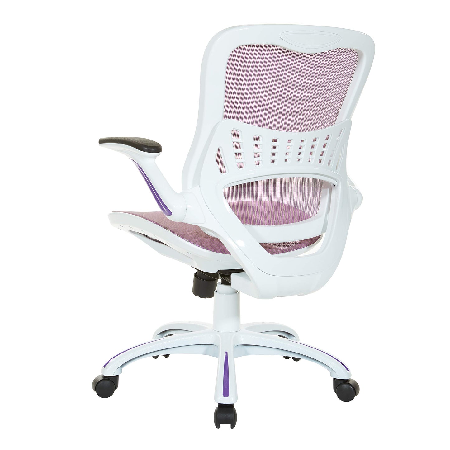OSP Home Furnishings Riley Ventilated Manager's Office Desk Chair with Breathable Mesh Seat and Back, White Base with Purple
