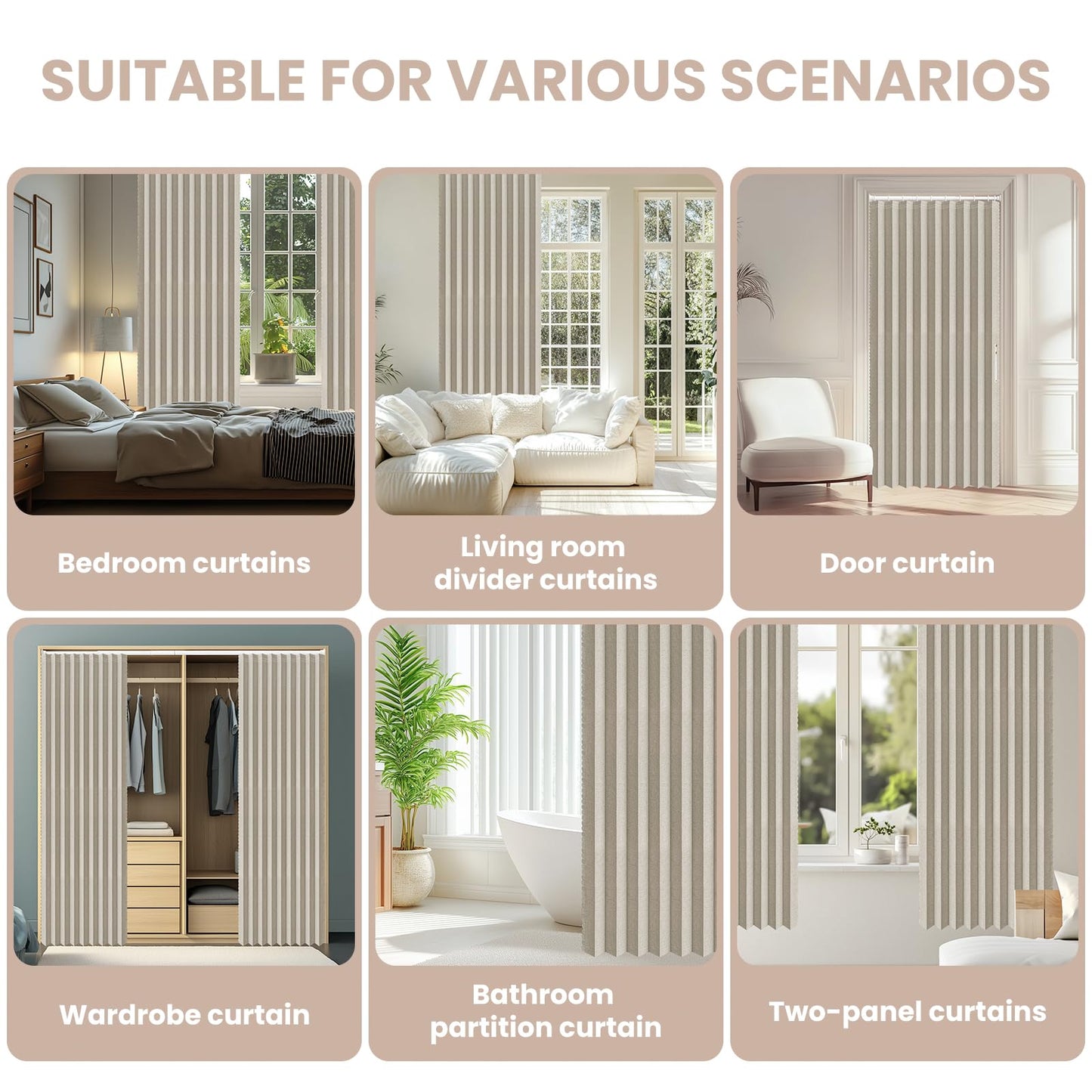 AJAZZ Blackout Door Curtains with Curtain Rods Included Magnetic Door Curtain Blackout Curtains for Bedroom, Doorway Curtain Sets (1 Pack, 42 W x 78 L, Cream White)