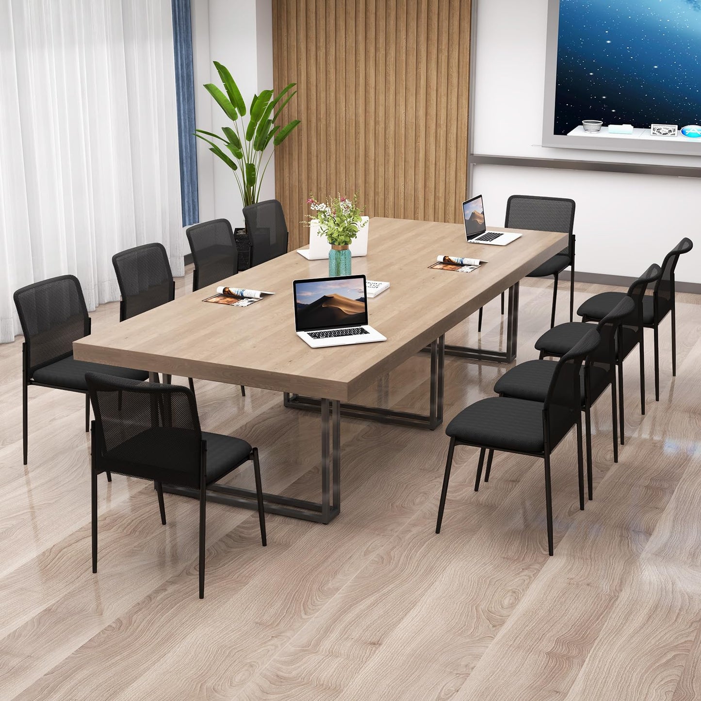 Giantex Waiting Room Chairs Set of 2 - Stackable Guest Chairs w/Ergonomic Backrest, Padded Seat, Lobby Chair for Conference, Meeting Room, Reception, Armless Desk Chair, Mesh Office Chairs (Black)