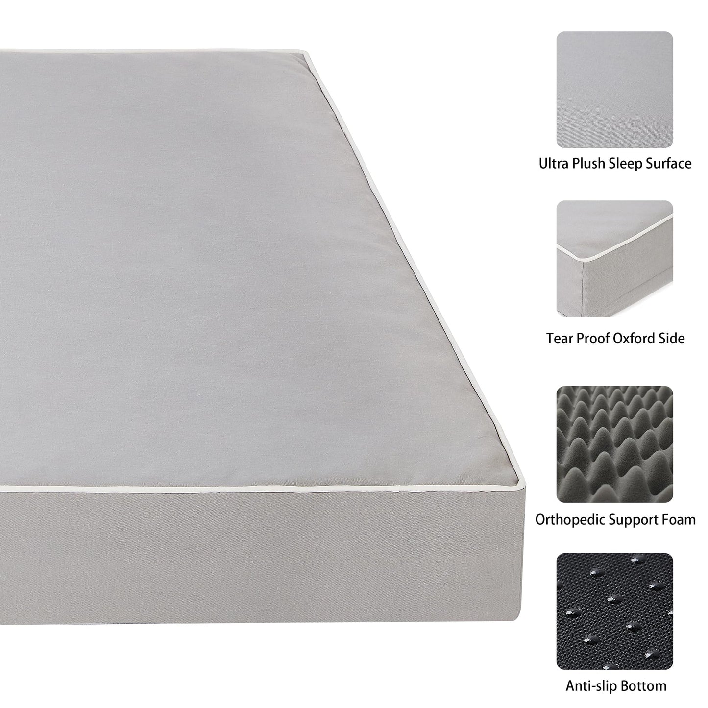 YIZHUOPET Orthopedic Dog Bed,Small M Sized Dog 30''X20''x3'' Soft Waterproof Egg Foam Pet Crate Beds Mat or Kennel Pads with Removable Washable Cover,Non-Slip Bottom,Light Grey