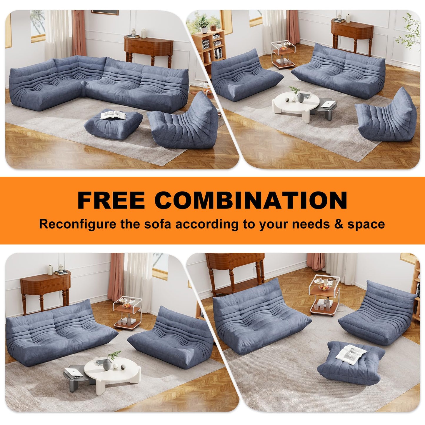 Full Foam Corner Chair – Comfortable Floor Couch for Adults, Waterproof Upholstery, Armless Fireside Lounge Chair for Living Room, Apartment, or Office (Grey)