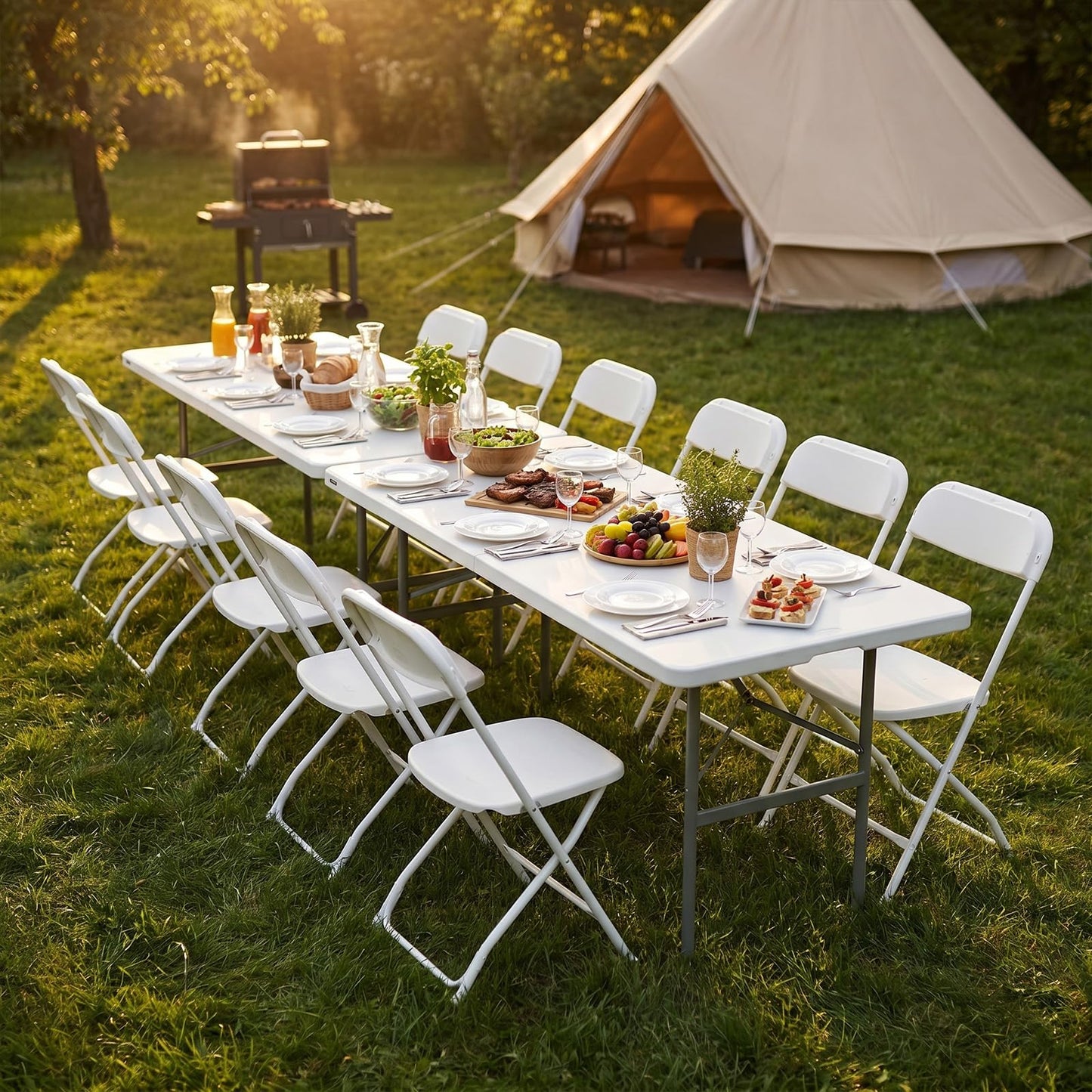 Sweetcrispy 4 FT Folding Picnic Table Easy to Fold and Store, Foldable Table for Camping Picnic Dining Party Kitchen Outdoor Indoor with Carrying Handle