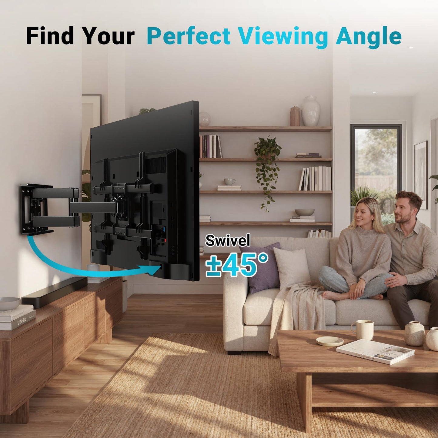 BONTEC Full Motion TV Wall Mount for 37-85 Inch TVs, Hold up to 132lbs, Heavy Duty Swivel Tilt TV Mount, Articulating Dual Arm Wall Mount TV Bracket, Max VESA 600x400mm, Fits 16" Wood Studs