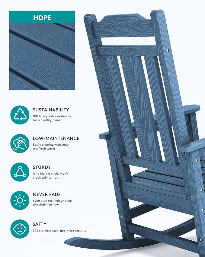 SERWALL Oversized Rocking Chair Outdoor, HDPE Outdoor Rocking Chair