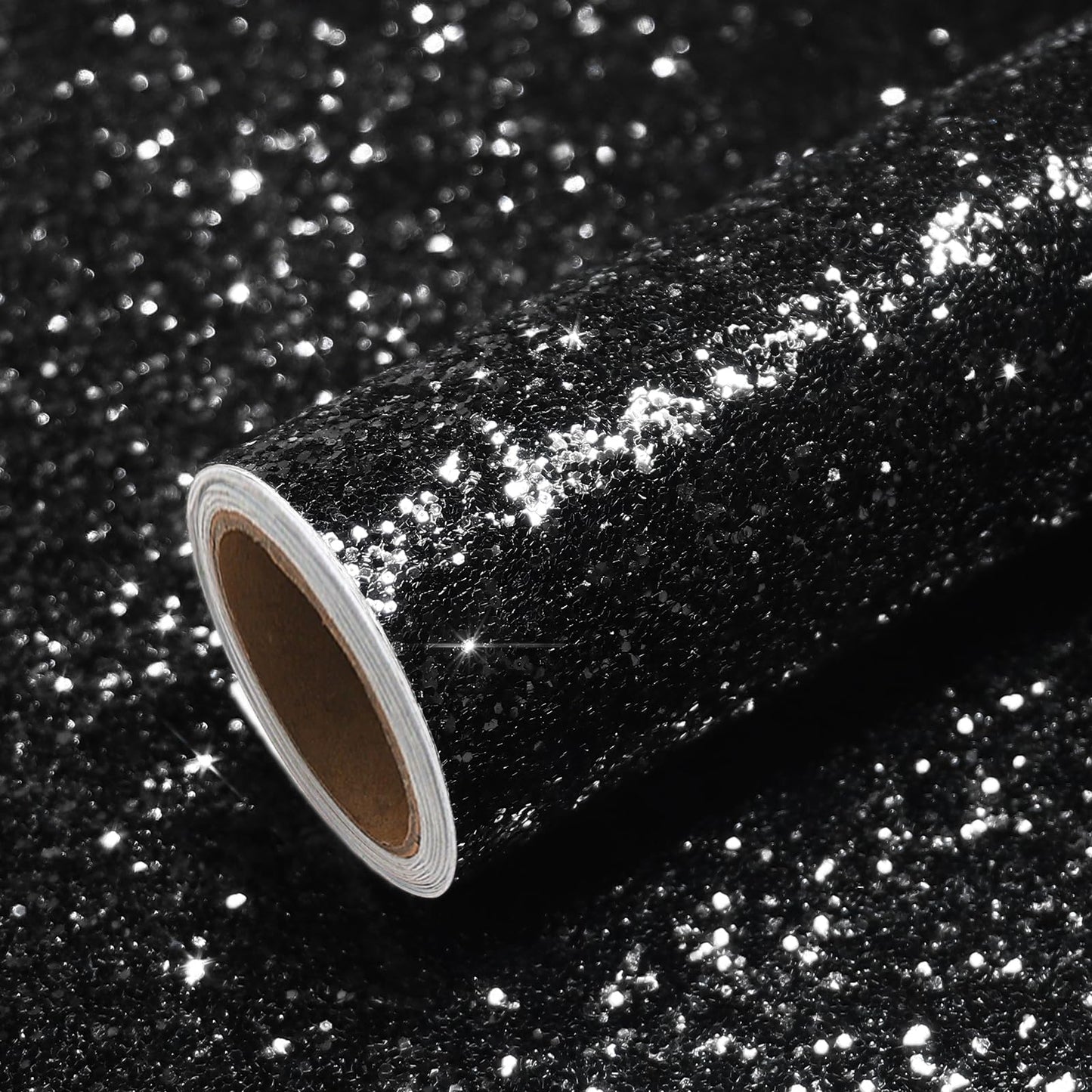 VEELIKE Luxury Black Chunky Glitter Peel and Stick Wallpaper 15.7''x354'' Self Adhesive Black Sequin Wallpaper for Bedroom Accent Wall Removable Glitter Fabric Vinyl Roll for Room Decor Furniture
