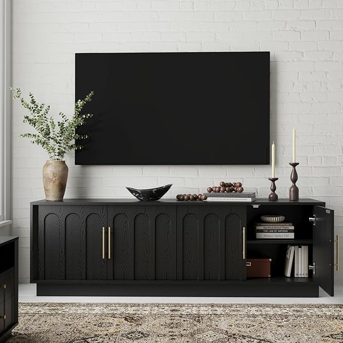 FORTUNETEC TV Stand for 75 Inch TV, Minimalist Media Console