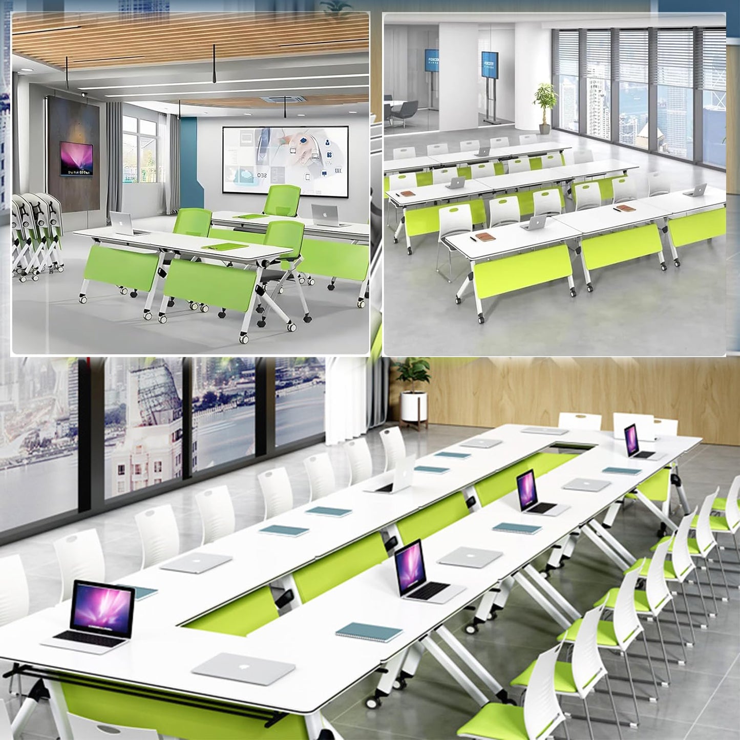 Compact Folding Conference Table with Wheels for Small Spaces Commercial Office Desk for Meetings and Training Mobile Flip Top Desk for Home and Classroom