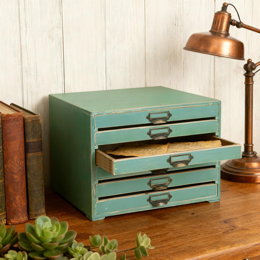 Xynthorvex Vintage 6-Drawer Wooden Desktop Organizer Cabinet, Rustic Distressed Wood Card Catalog Cabinet, Antique Storage Box for Jewelry Cosmetics Craft Paper Home Office Decor (Green)