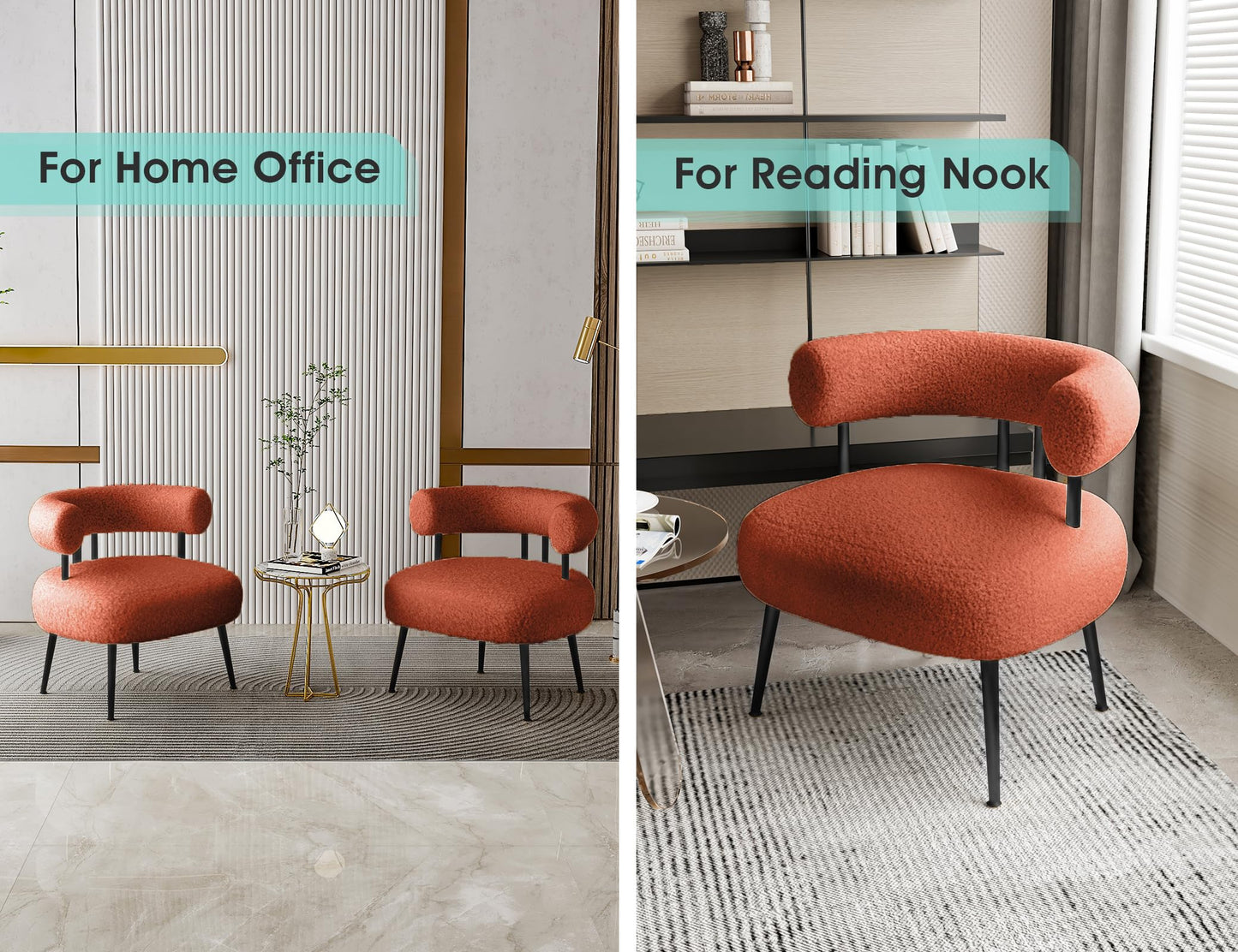 SEYNAR Mid Century Sherpa Boucle Accent Chair, Round Upholstered Barrel Arm Chair for Small Spaces, Fluffy Side Corner Sofa Chair for Living Room, Bedroom, Vanity, Office, Reading Nook（Orange）