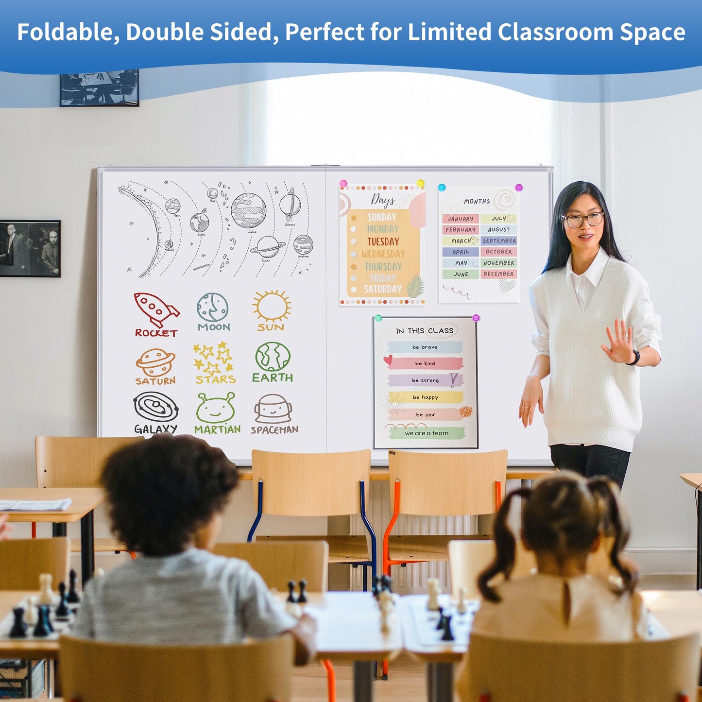 Magnetic Whiteboard Dry Erase, 48 x 36 inch Large White Board for Wall, Foldable Aluminum Frame Hanging Whiteboards for Home Classroom Office