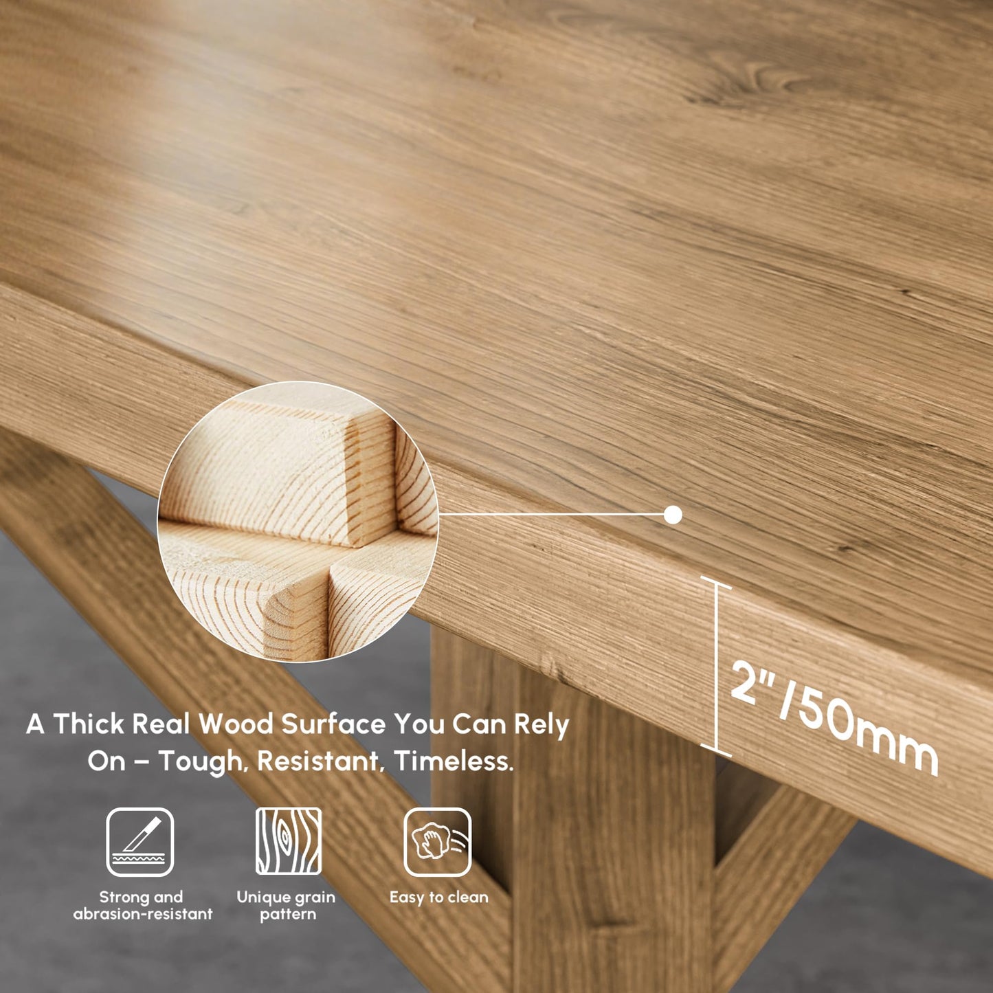 homary 59.1" Solid Wood Executive Desk, Rustic Farmhouse Home Office Desk with X-Trestle Base, Compact Writing & Computer Table for Home Office or Study Room