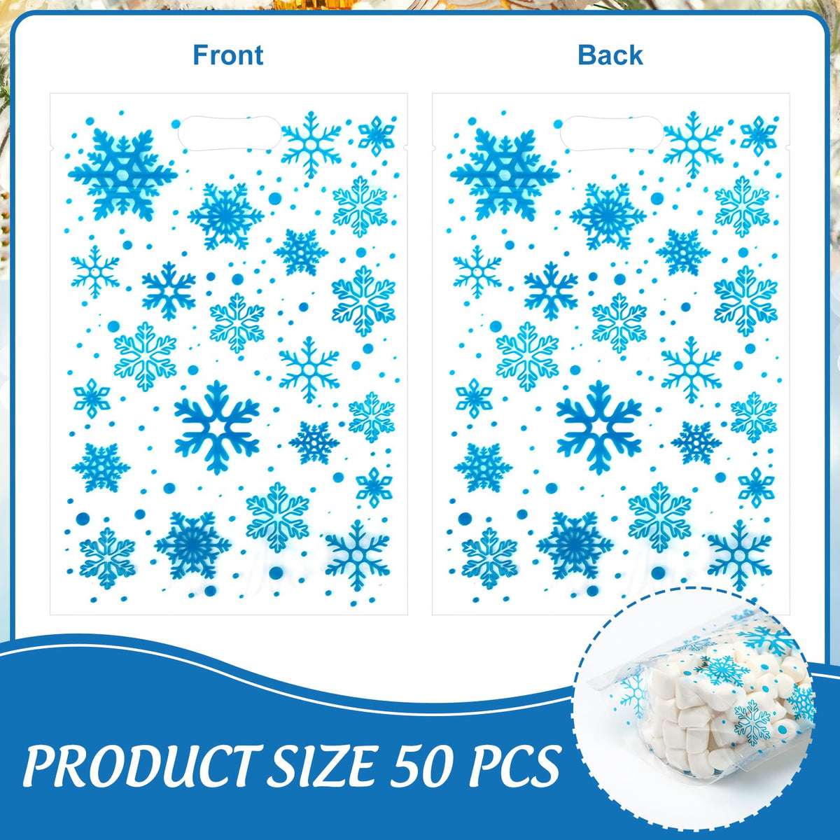 Epakh 100Pcs Christmas Zipper Bags Treat Bag Red Santa Snowflake Clear Christmas Sealing Goodie Bags with Handles Resealable for Winter Holiday Party Candy Cookie Gift Wrapping Supplies(Snowflake)