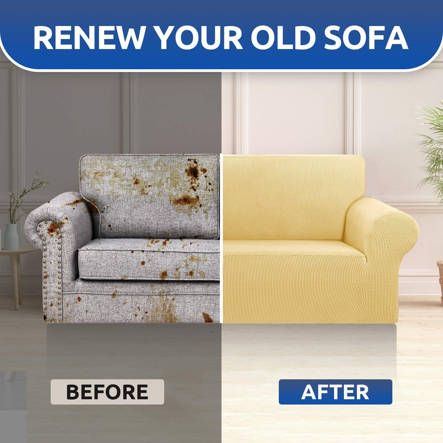 KEKUOU Stretch Loveseat Sofa Cover Slipcover,Couch Covers for 2 Cushion Couch Sofa (55"-78") Furniture Protector Sofa with Elastic Bottom for Kids,Dog. Jacquard Small Checked(Medium,Champagne)