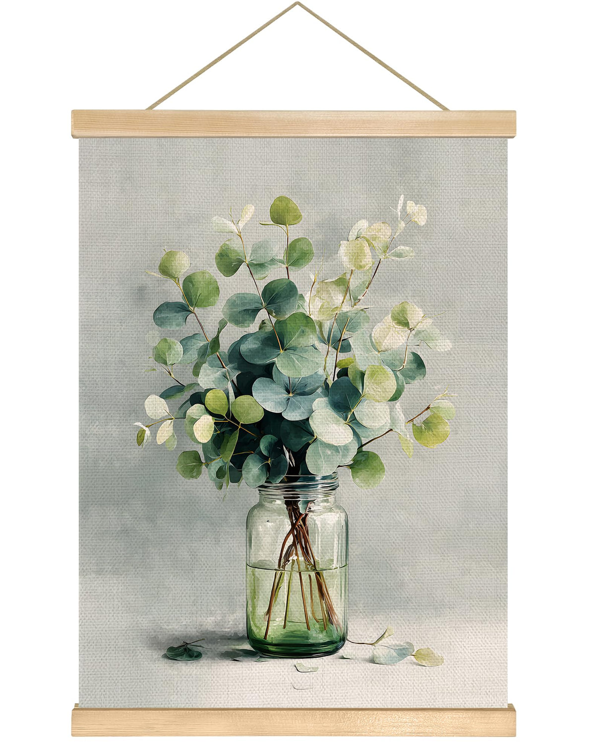 You found a duck Eucalyptus Wall Art, Minimalist Green Botanical Poster on Linen with Glass Jar, Modern Farmhouse or Scandinavian Style Decor for Living Room or Bedroom, 18.5x14 Inch (Green- Leaves)