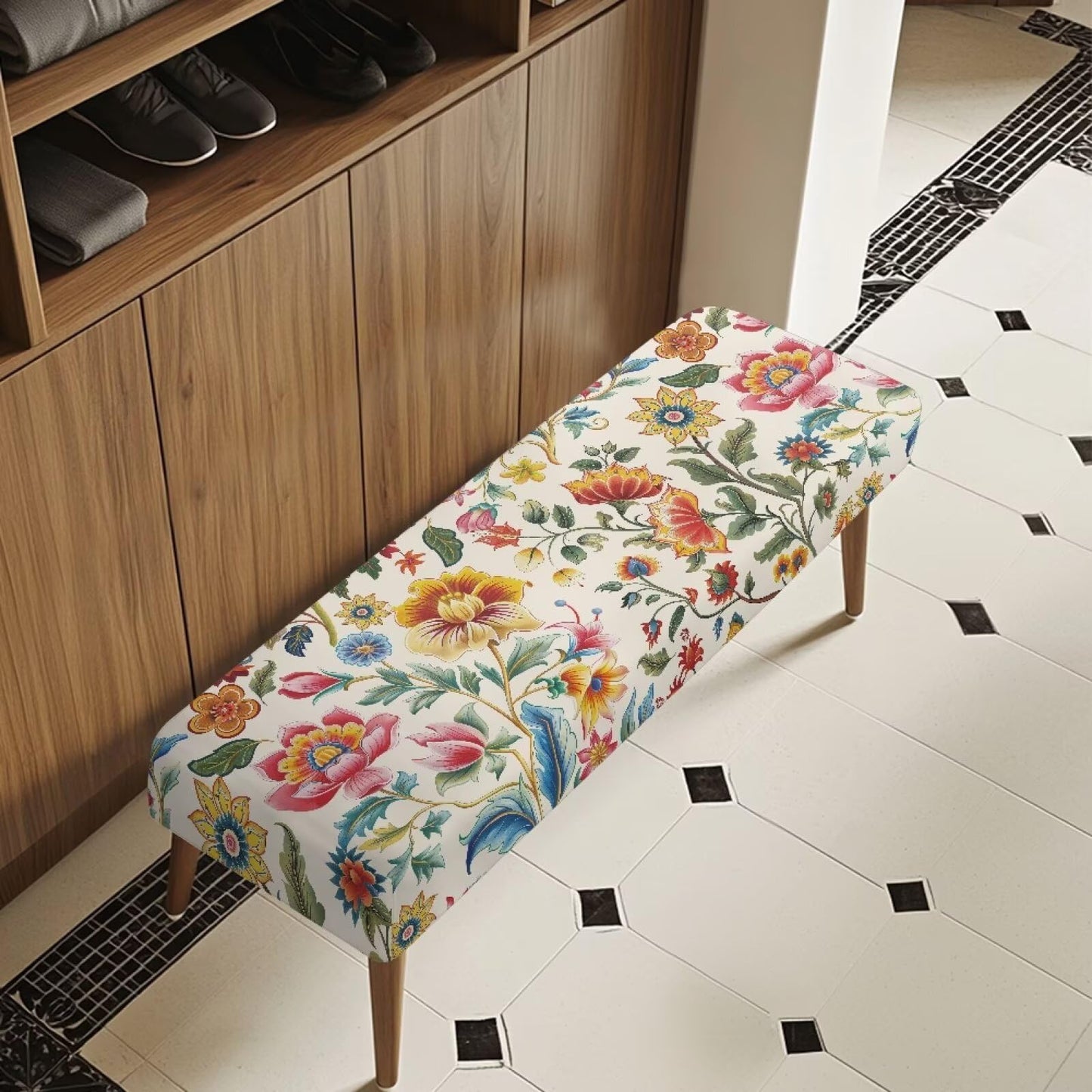 Cugasmaru Bench Covers Slipcover Rectangle End of Bed Bench Dustproof Removable Stretch Dining Chair Cover for Restaurant Living Room Home Flower Colorful