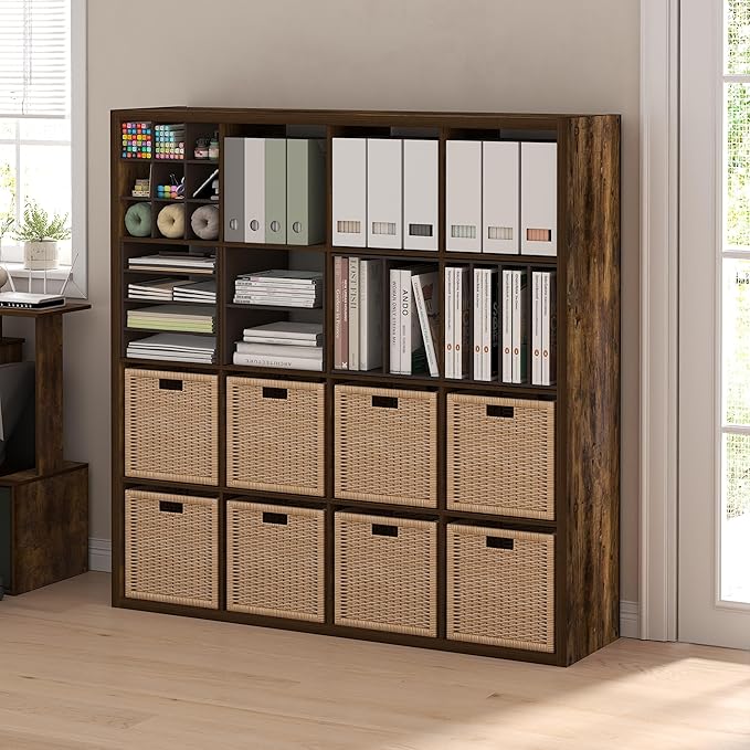Furinno Cubicle Book Shelf, 16-Cube Bookshelf, Extra Thick Frame Reversible