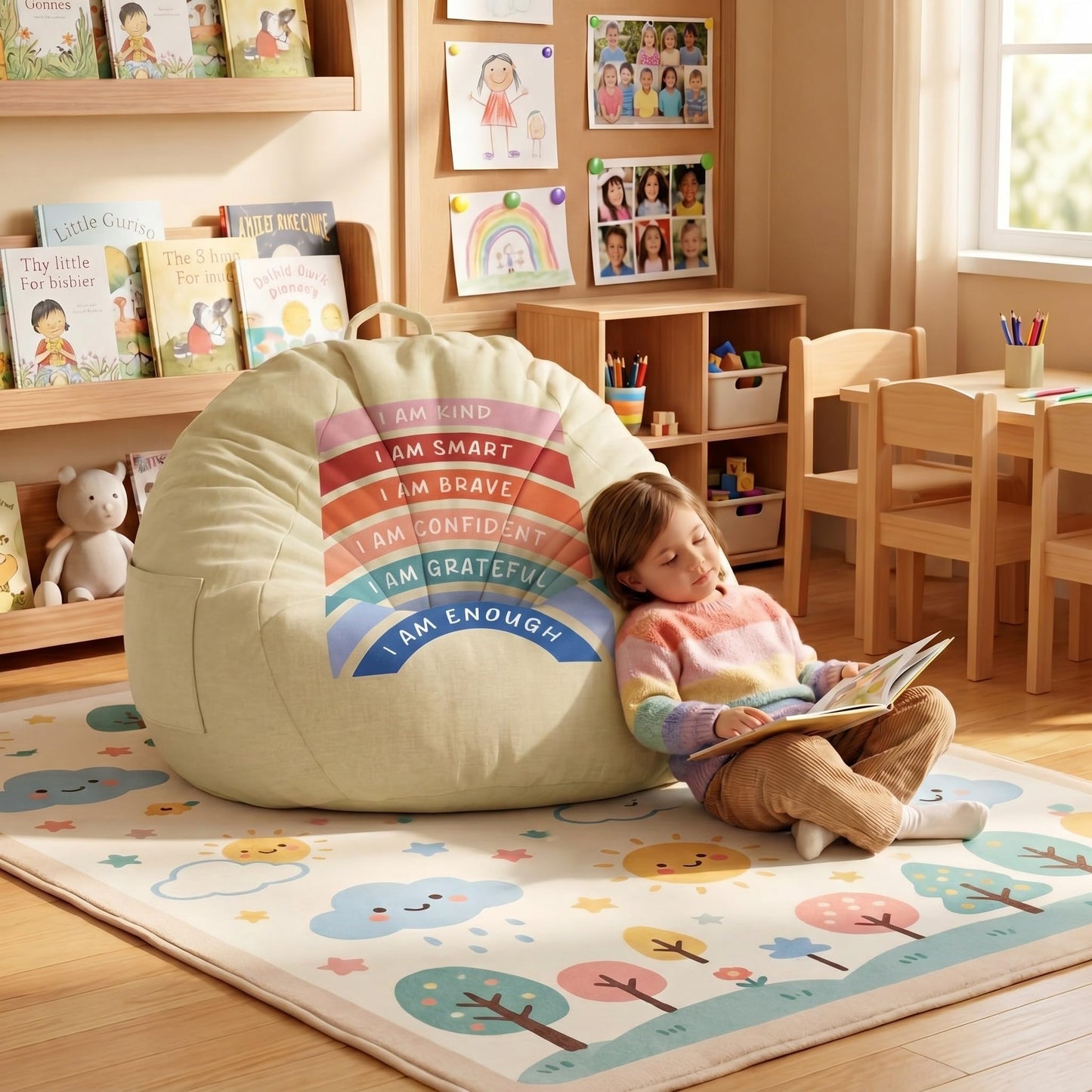 Tegeme Reading Calming Corner Supplies Storage Bean Bag Cover (No Filler) for Classroom Furniture Therapist Office Must Haves Calm Down Corner Supplies Playroom Boho Classroom Decor 39.4 x 47.2 inches