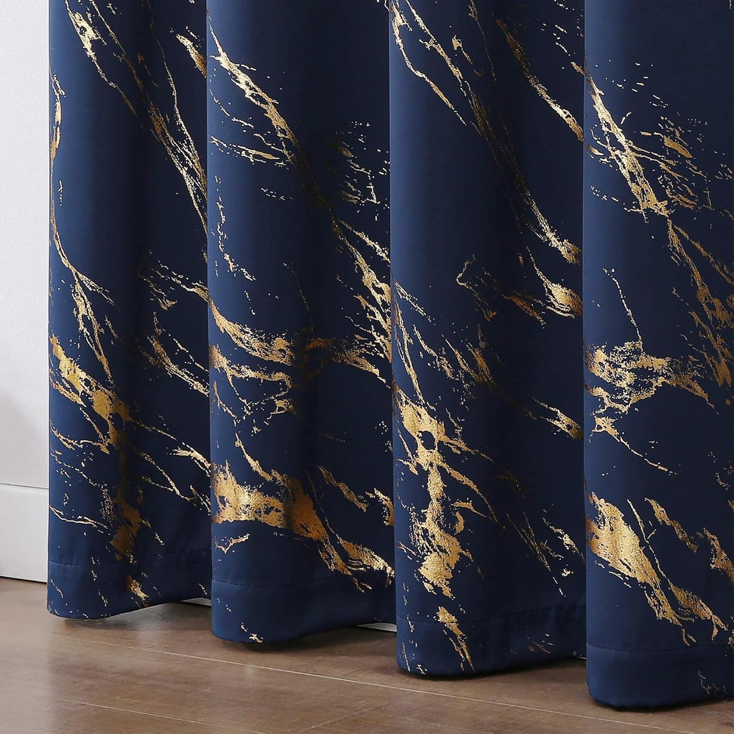 WUBODTI Navy Blue and Gold 100% Blackout Patterned Curtains 84 Inches Long 2 Panels, Gold Marble Printed Thermal Insulated Curtain Modern Abstract Drapes for Bedroom Living Room Dining Room