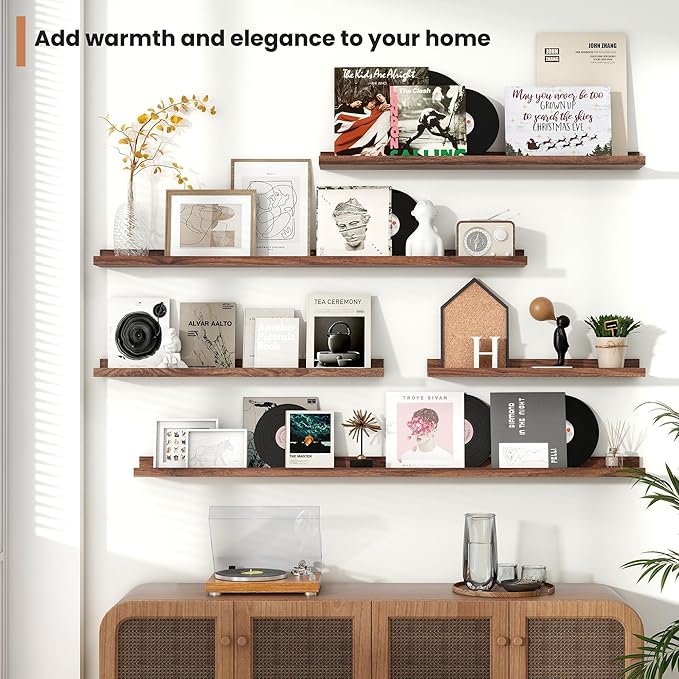 Fun Memories Picture Ledge Shelves Set of 2, 36 Inch Rustic Wall Mounted