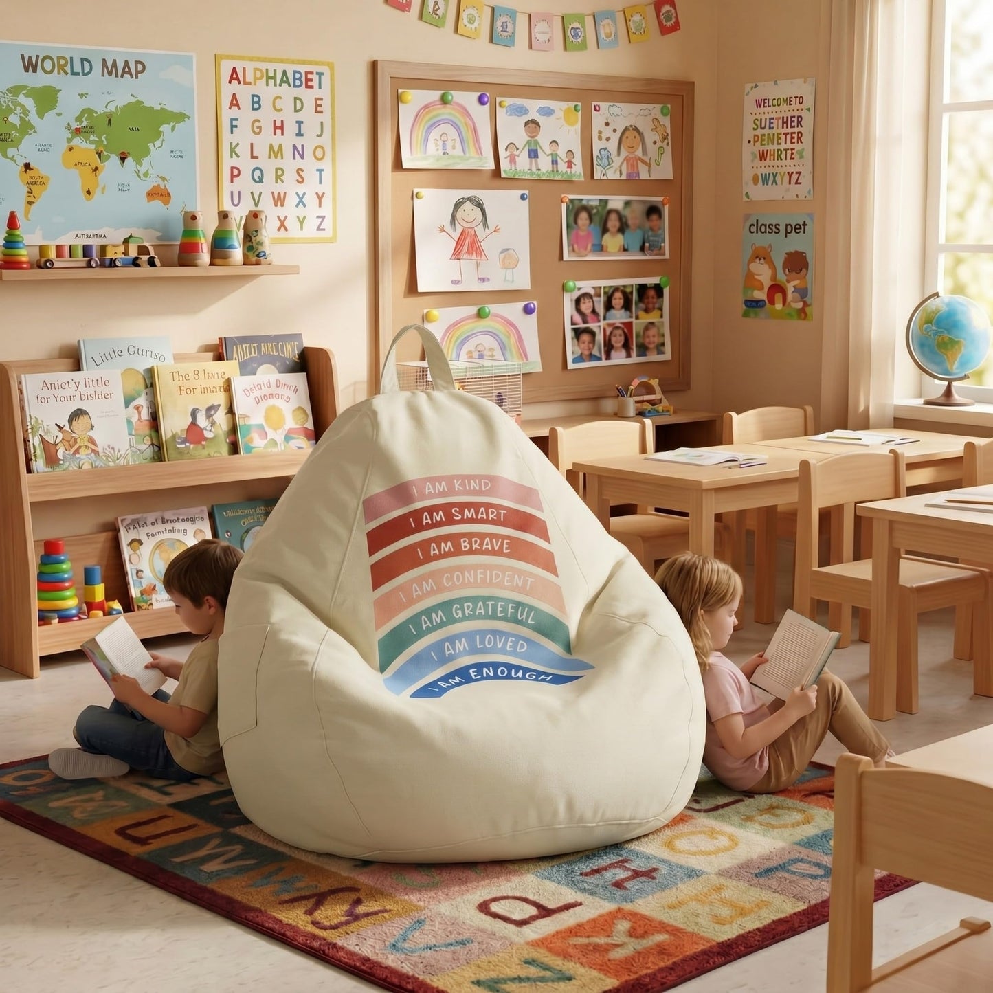 Tegeme Reading Calming Corner Supplies Storage Bean Bag Cover (No Filler) for Classroom Furniture Therapist Office Must Haves Calm Down Corner Supplies Playroom Boho Classroom Decor 39.4 x 47.2 inches