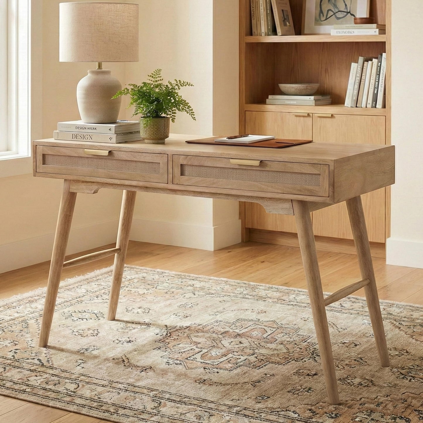 Casartis Living Mid-Century Modern Linen 2-Drawer Desk (Wheatfield)