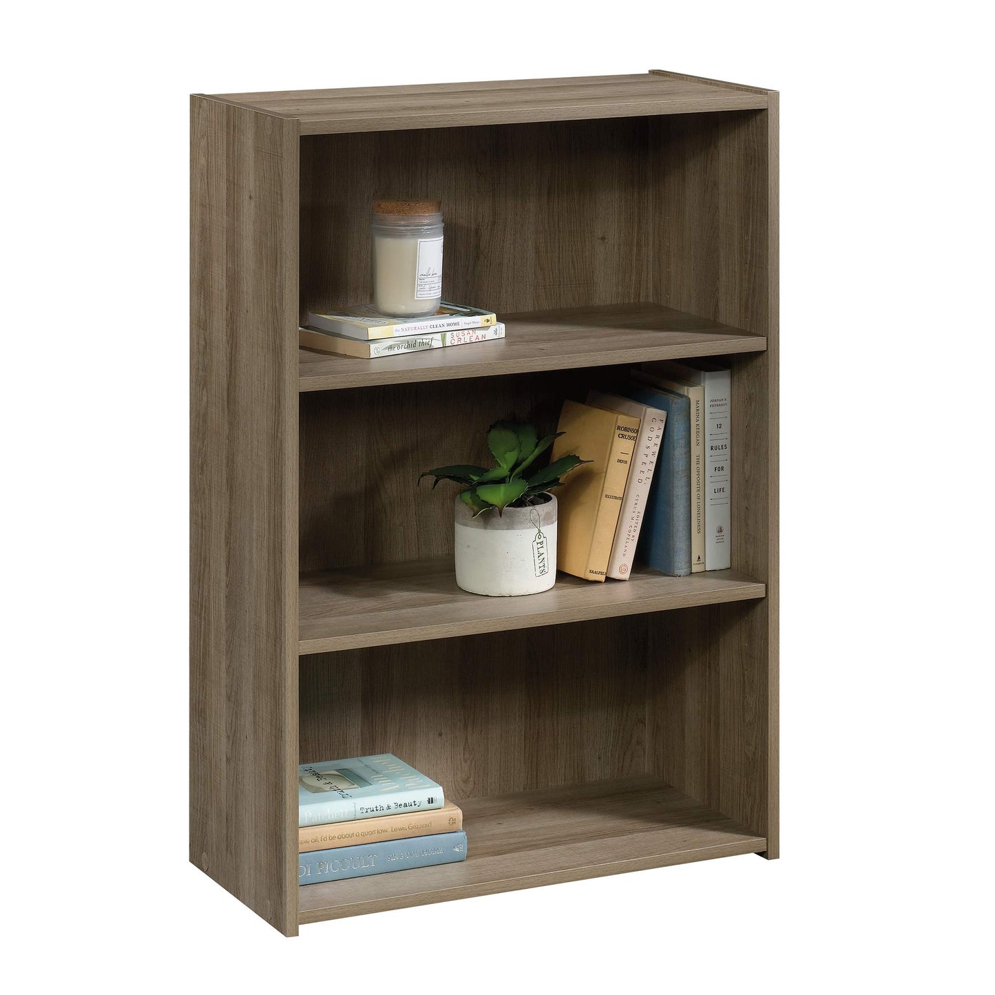 Sauder Beginnings 3-Shelf Bookcase, Bookshelf with Adjustable Storage Shelves, in Summer Oak