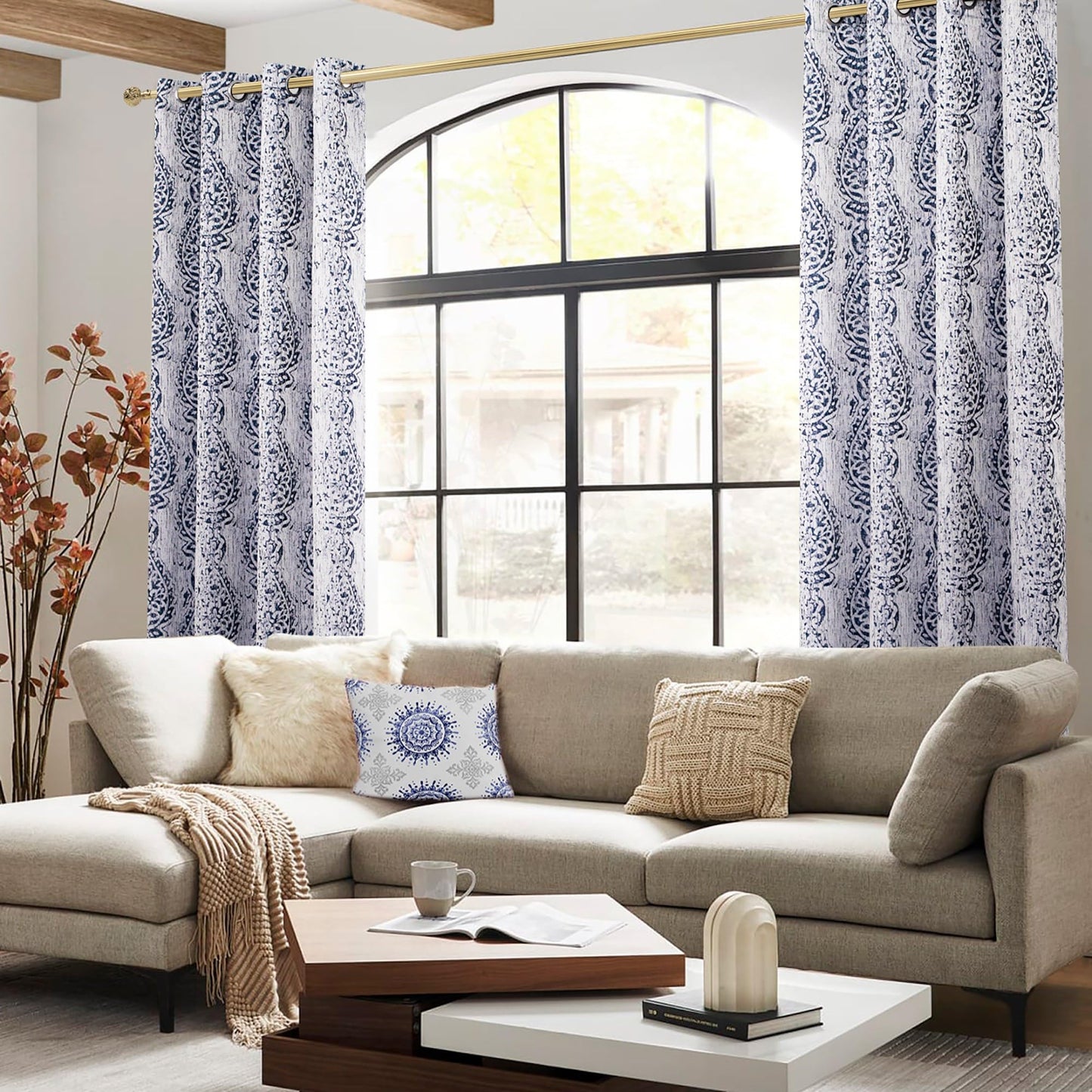 Mrs.Naturall 108 Inch Farmhouse Blackout Curtains, 9FT Damask Jacquard Luxury Grommet Drapes for Living Room Bedroom, 2 Panels Set, 9 FT Length 52'' L x 108'' W, Navy Blue