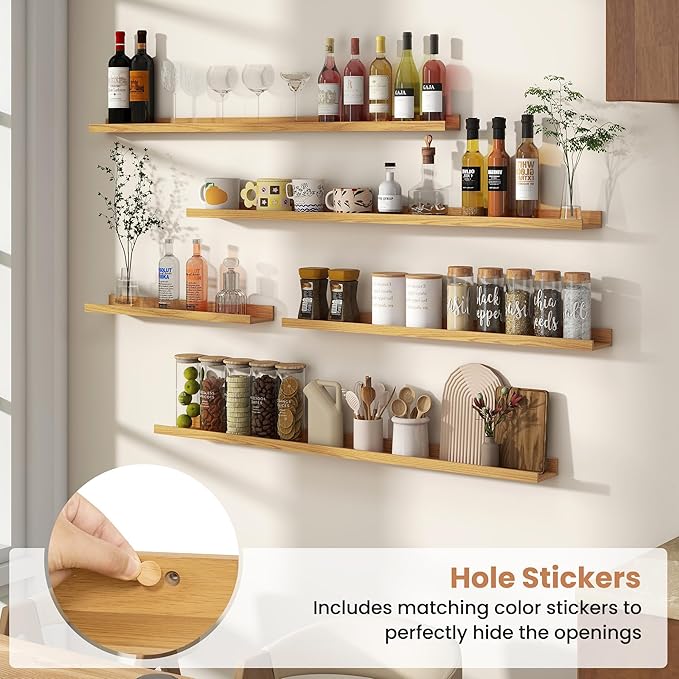 Fun Memories Picture Ledge Shelves Set of 4, 36 Inch Rustic Wall Mounted