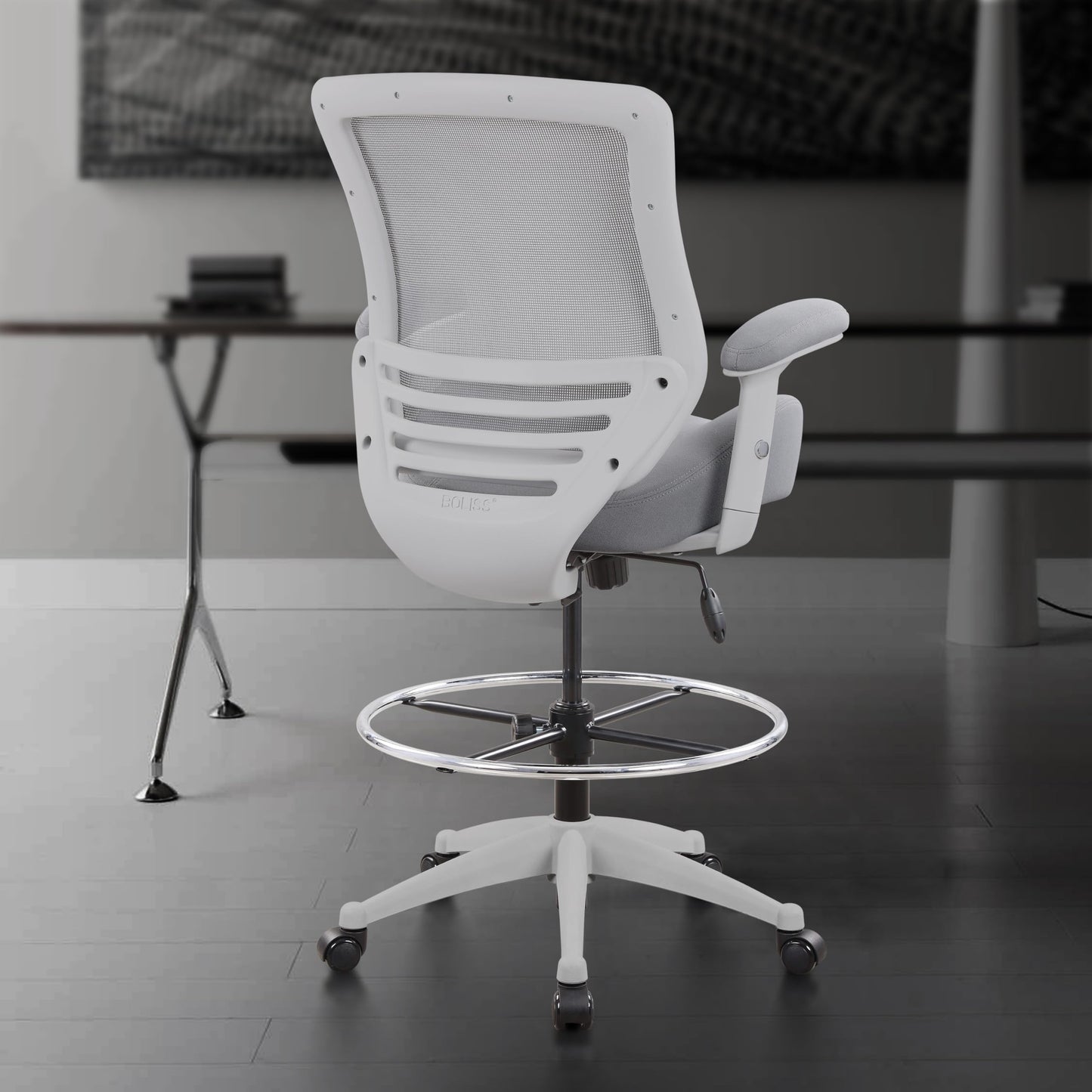 BOLISS 400lbs Mesh Ergonomic Office Drafting Chair Big Adjustable Foot Ring Height Adjustable Armrest (Grey)