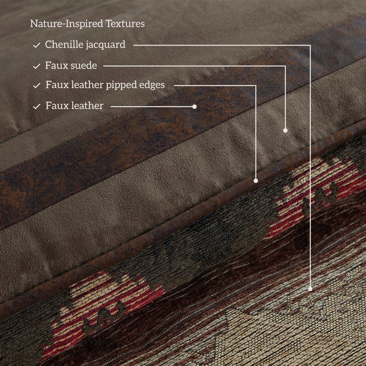 Paseo Road Sierra Western Bedding 7 Piece Queen Comforter Set, Faux Suede Chenille Jacquard Southwestern Bedding, Rustic Comforter Set with Bed Skirt, Shams, Accent Pillows