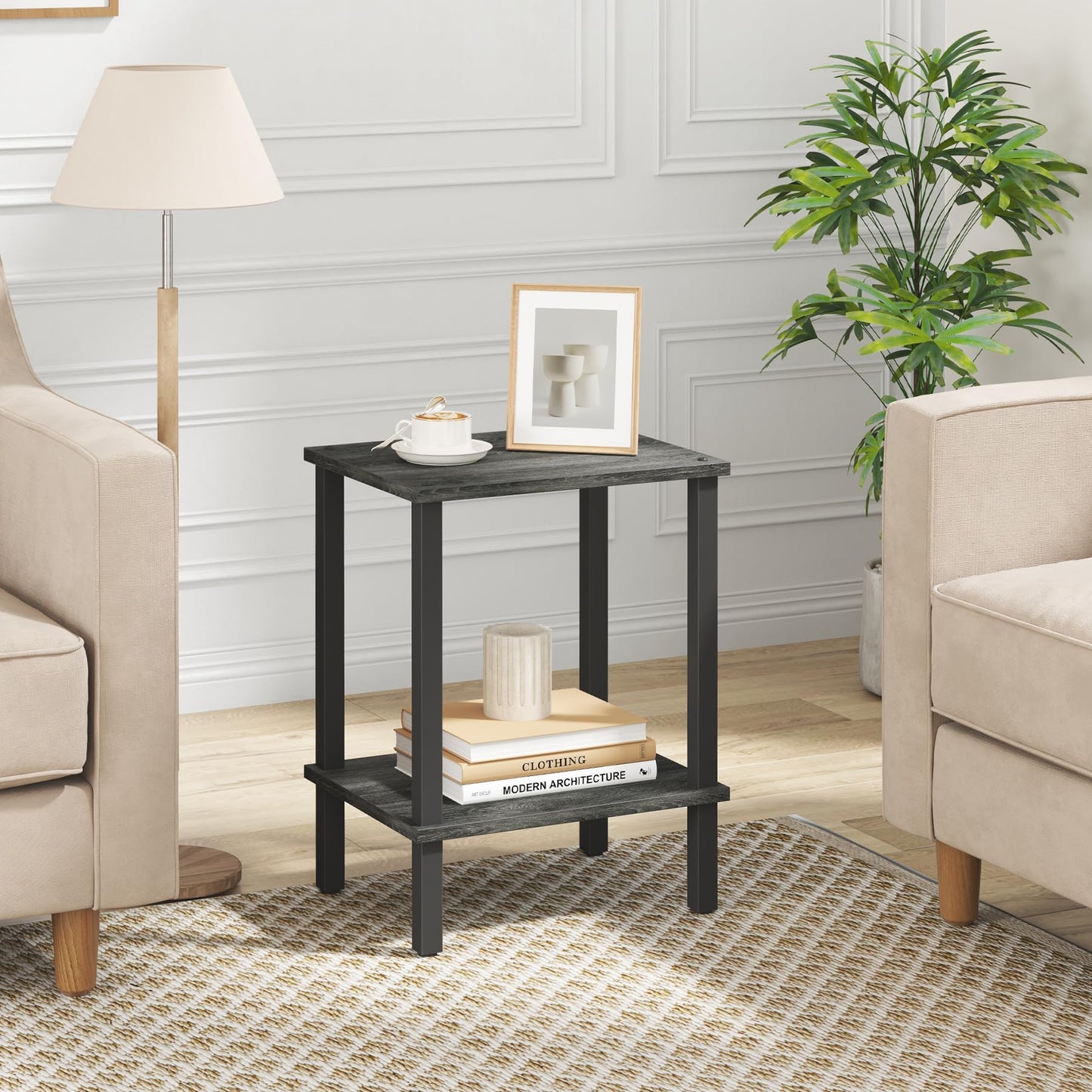 TUTOTAK End Table, Side Table, Nightstand, 2-Tier Storage Shelf, Sofa Table for Small Space, Living Room, Bed Room, Charcoal Grey TB01BY034