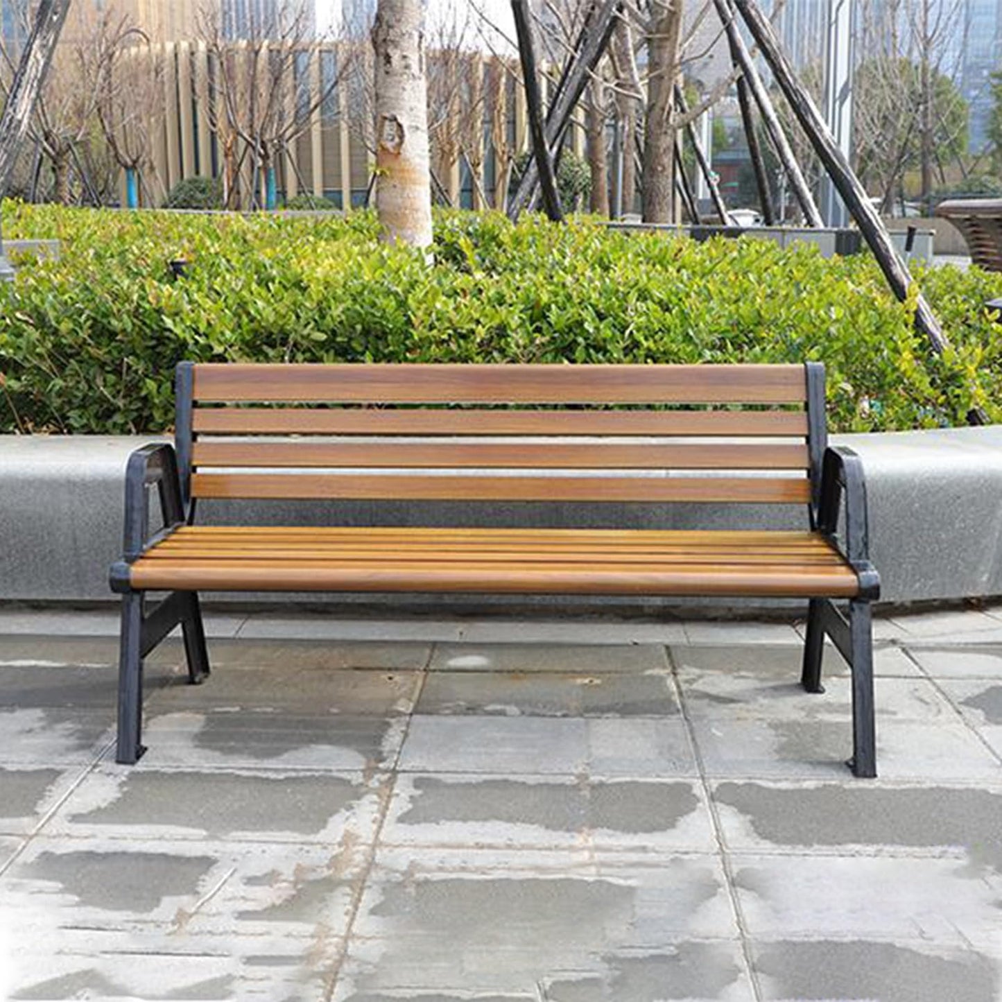 This Outdoor Metal Patio Slats Loveseat Bench, Heavy-Duty Garden Bench for Entryway, Porch, Park, Lawn, Balcony - Durable 120cm Seating Solution