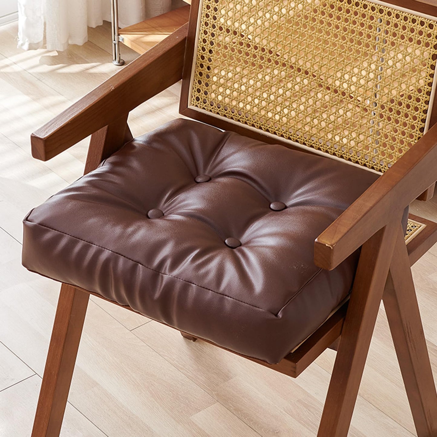 OYTJKL Dual Sided Bench Cushion - Waterproof Faux Leather & Plush Velvet Reversible Seat Pad (16"/18"), Non-Slip Chair Cushion with Handle (6 Colors) (Brown, 18x18x3 Inch (Pack of 1))