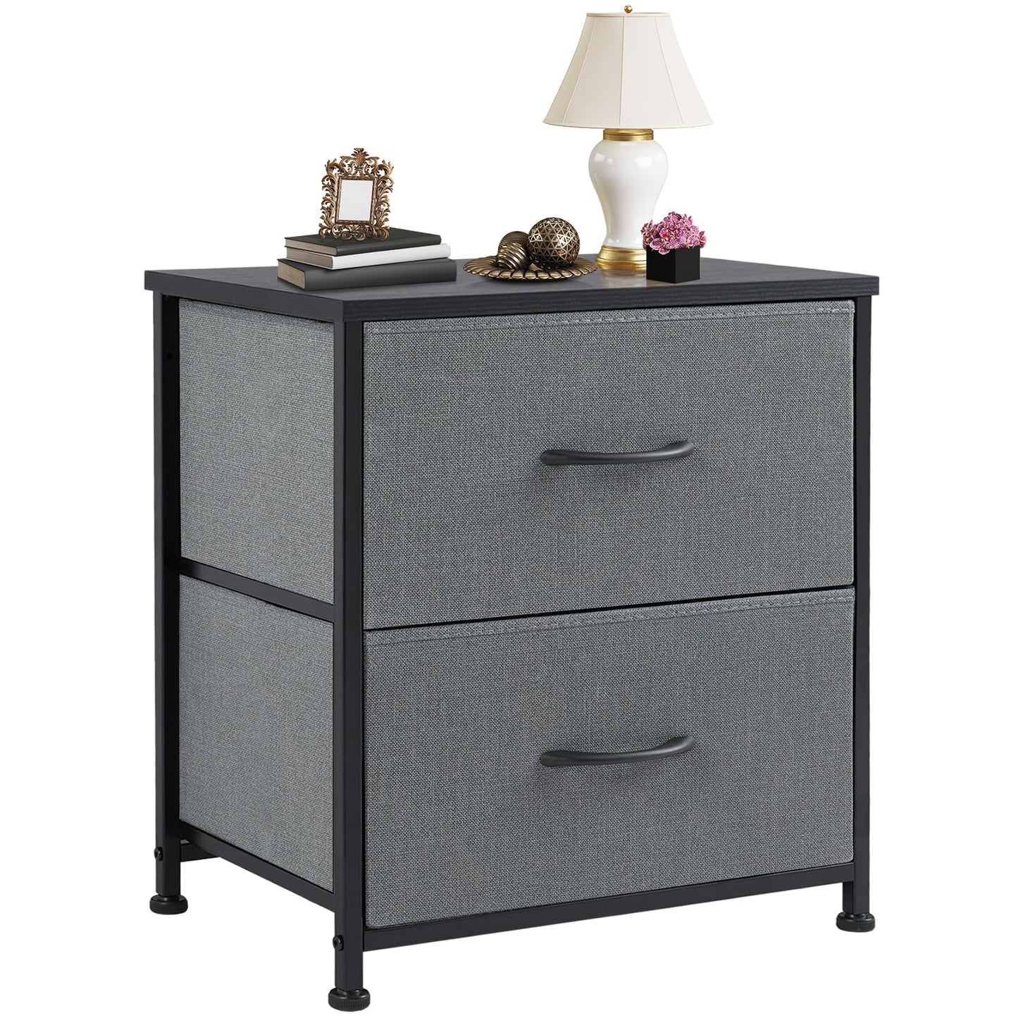 DUMOS Nightstand Small Dresser with 2 Fabric Drawers Side Bedroom End Table Kids Bedside Storage Furniture for 20 inch Tall Night Stand for Closet, Entryway, College Dorm, Grey