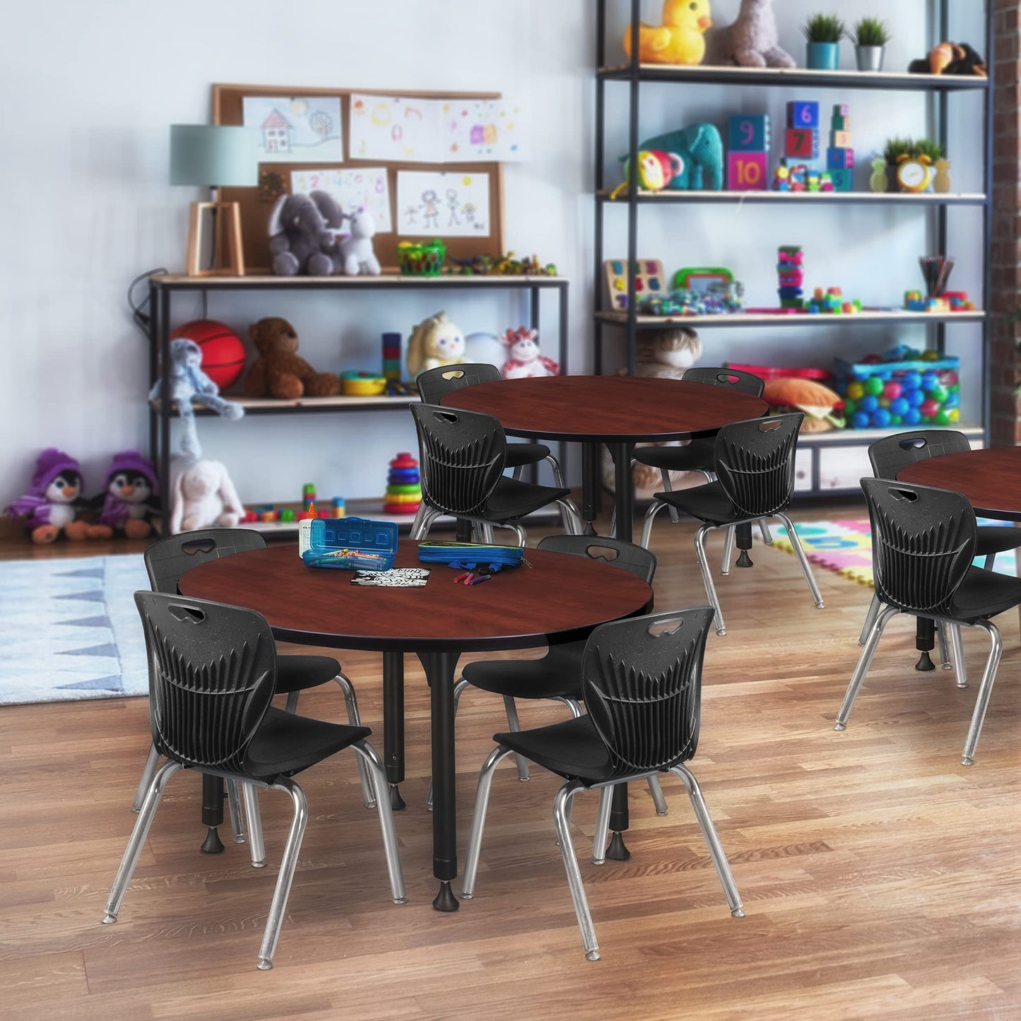 Romig Trek 36 in. Round Height Adjustable Classroom Activity Table- Cherry