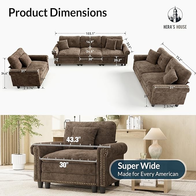HERA'S HOUSE 3 Pieces Modular Sectional Sofa Sets, Oversized Couch Set