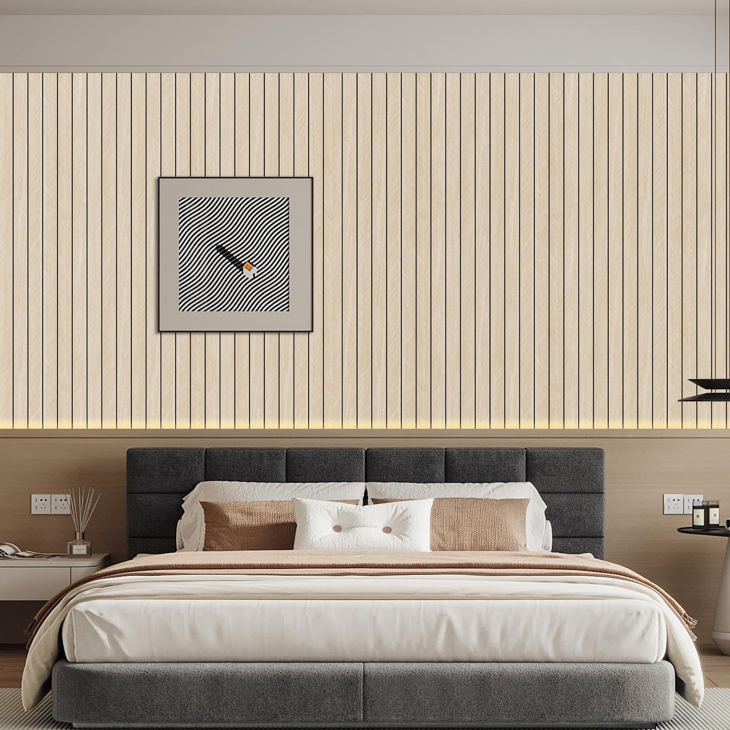 Arthome Peel and Stick Slat Wall Panels 15.7 "x120,Self-Adhesive PVC Wood Grain Wallpaper Panel,3D Thick Faux Soundproof Backsplash Accent Wall Tile for Walls & Furniture (Beige- Coverage 13 Sq.ft)
