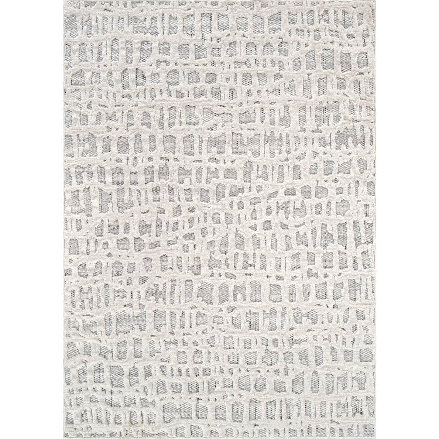 Beverly Rug Micro Loop Area Rug Gray/White 8x10 Abstract Modern Luxury Irregular Grid Durable Soft Indoor Rugs for Living Dining Room Office Stain Resistant Non Shedding Casual Indoor Carpet 8 x 10