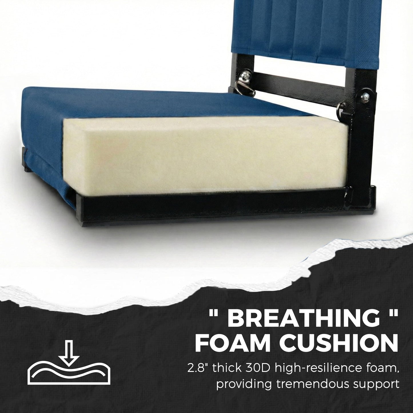 SPORT BEATS Stadium Seats with Back Support Bleacher Chairs with Back and Cushion Thick Padded Bleacher Seats Includes Shoulder Strap Navy Blue 1pc Standard
