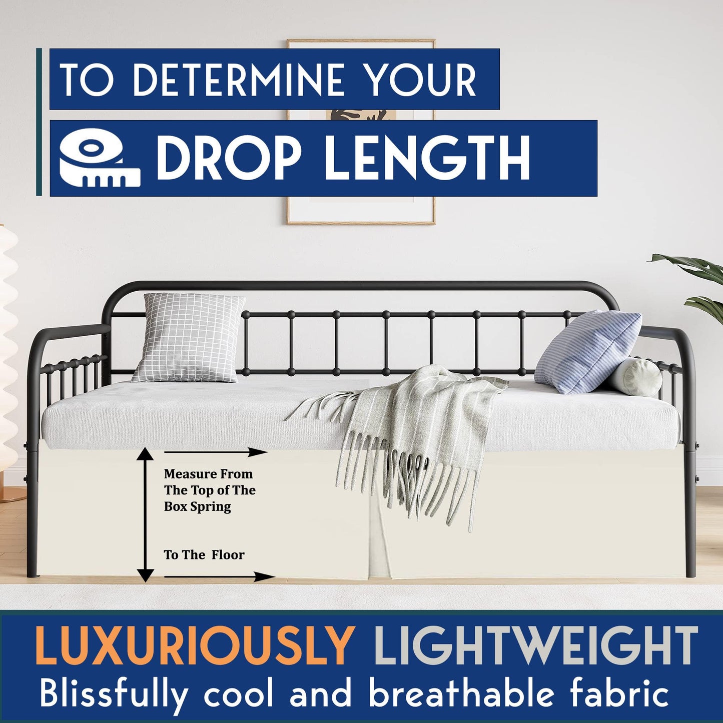 Pleated Daybed Skirt with Split Corners Twin Size - 21 Inch Tailored Drop Easy Fit - Pleated Daybed Dust Ruffle - 100% Microfiber Soft, Wrinkle-Free Daybed Bedskirt (Ivory, Twin-21 Drop)