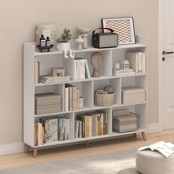 Furinno Claude Book Shelf, 10-Cube Mid Century Style Bookshelf, Storage
