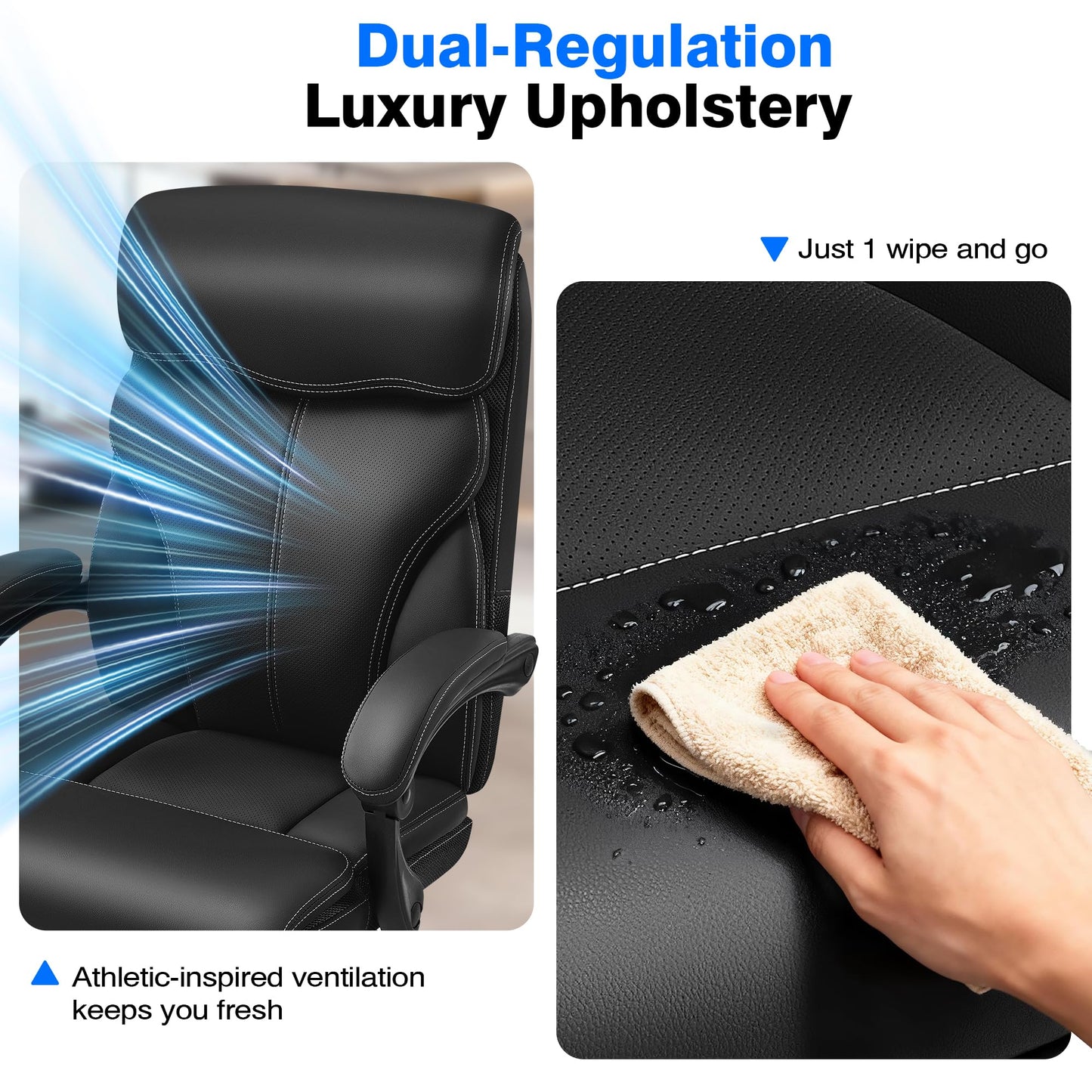 AreShark Office Chair - Ergonomic Comfortable High Back Computer Desk Chair with Foot Rest - Executive Breathable Swivel Rolling Reclining Leather Chair with Lumbar Support for Home Gaming Relaxing