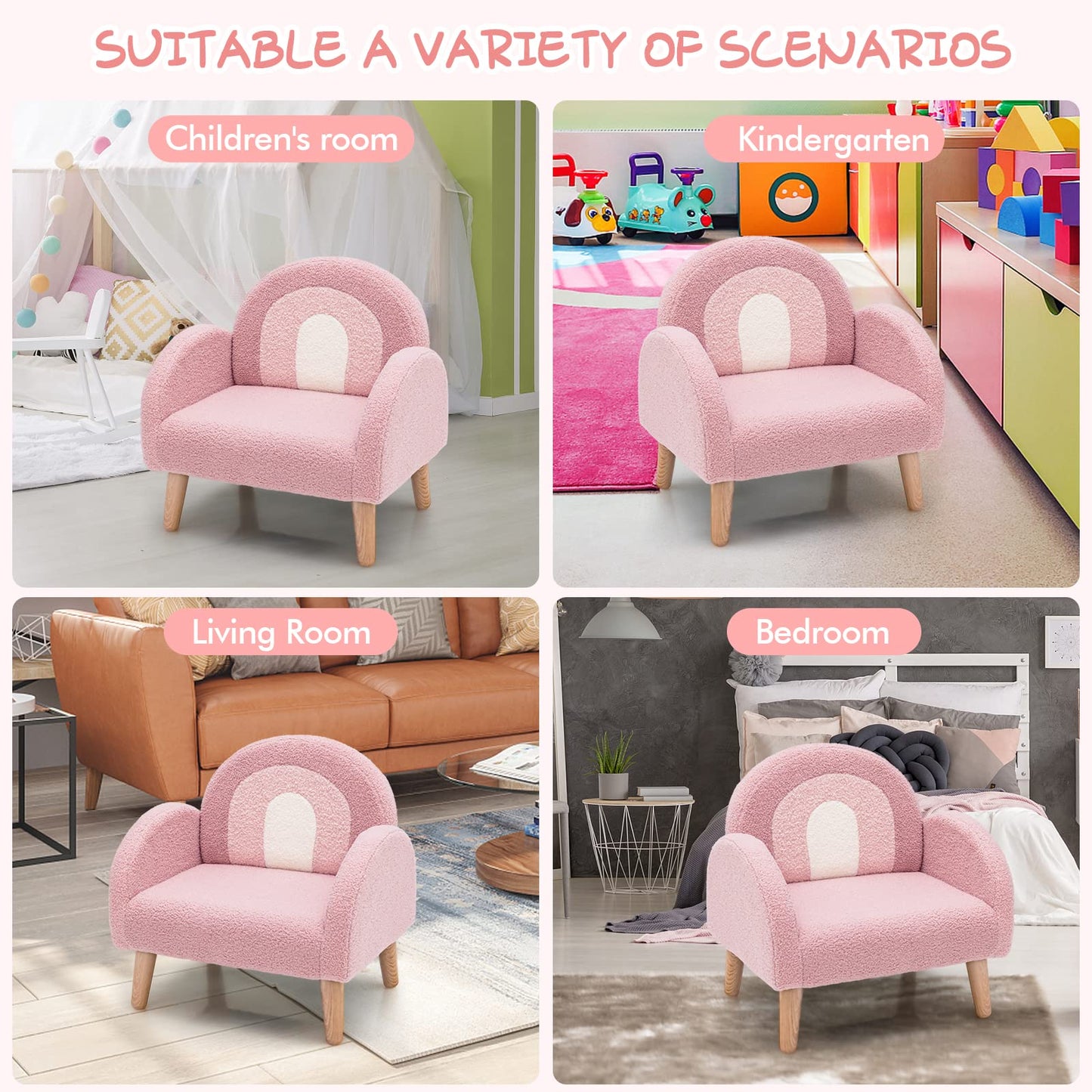 INFANS Kids Sofa, Toddler Armchair with Solid Wooden Frame Anti-Tipping Design Plush Fabric, Upholstered Children Chair for Kindergarten Playroom Preschool, Gift for Boys Girls, Toddler Couch