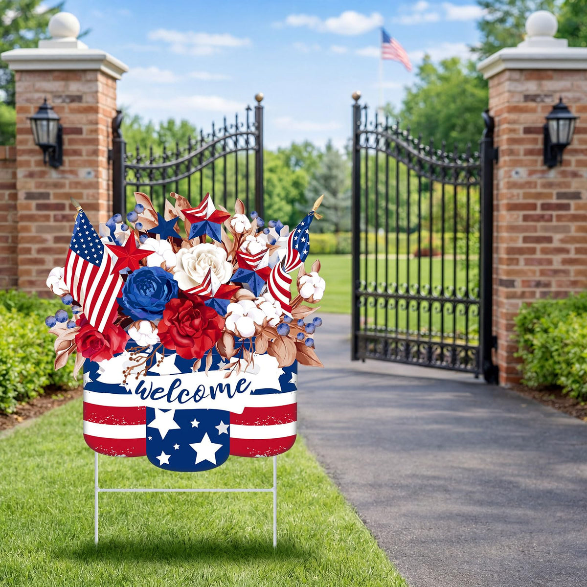 Yookeer 4th of July Decorations Outdoor Metal 250th Anniversary Patriotic Decorative Garden Stakes Red White Blue Star Welcome Yard Sign for Independence Day Outside Porch Patio Lawn Decor