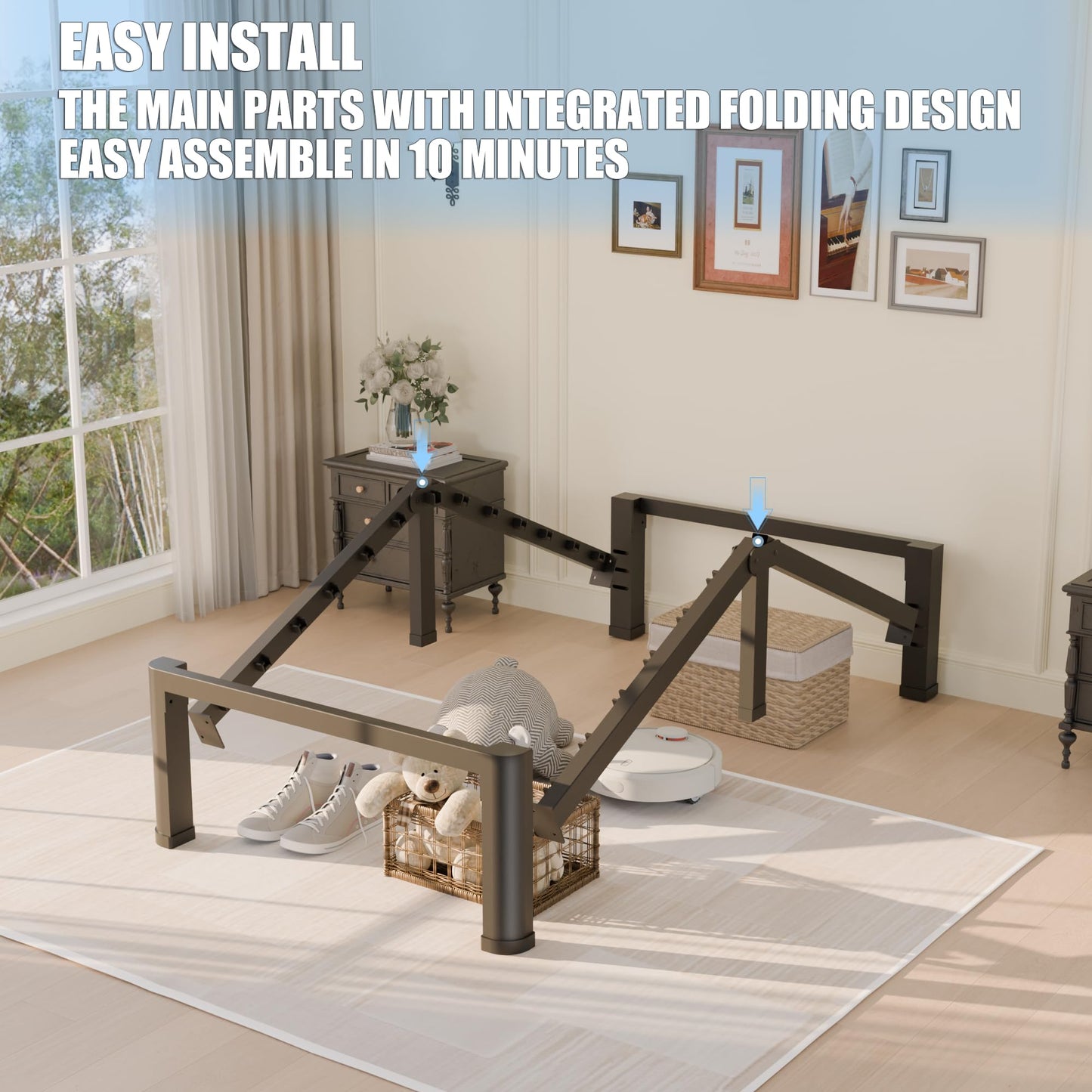 Yitong Angel 14 inch Twin Bed Frame with Rounded Corner Legs and Headboard Hole Mattress Slide Stopper 3500 LBS Heavy Duty Support Metal Platform,No Box Spring Needed, Noise Free, Easy Assembly