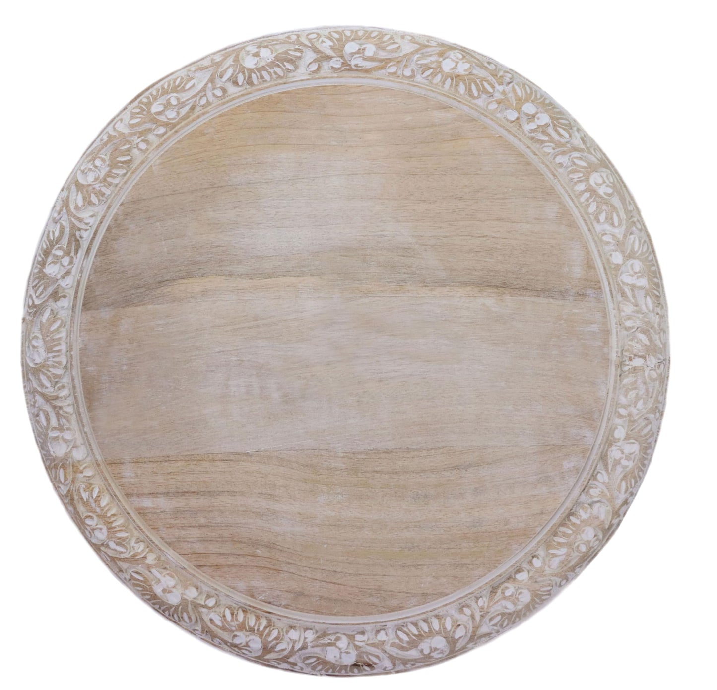 COTTON CRAFT Solid Wood End Table - Hand Carved Vintage Boho Folding Accent Side Table - Small Spaces - Entryway Farmhouse Living Room Bedside - No Tools Assembly - 18x18 Round - White Wash