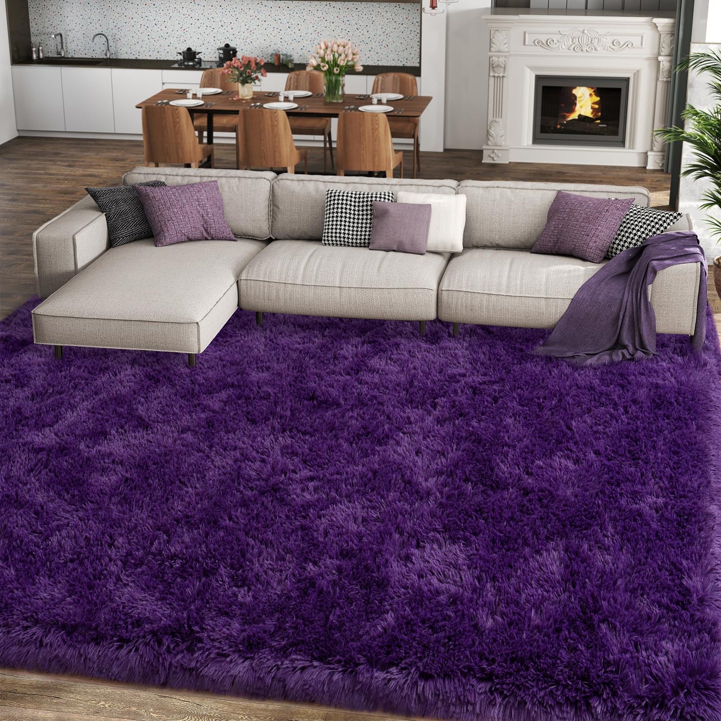 Ailyei Soft Shag Rugs for Bedroom, 4x6 Purple Fluffy Shaggy Rugs for Living Room Nursery, Luxury Modern Plush Carpet Girls Boys Kids Room Dorm Indoor Home Decor, Upgrade Non-Slip
