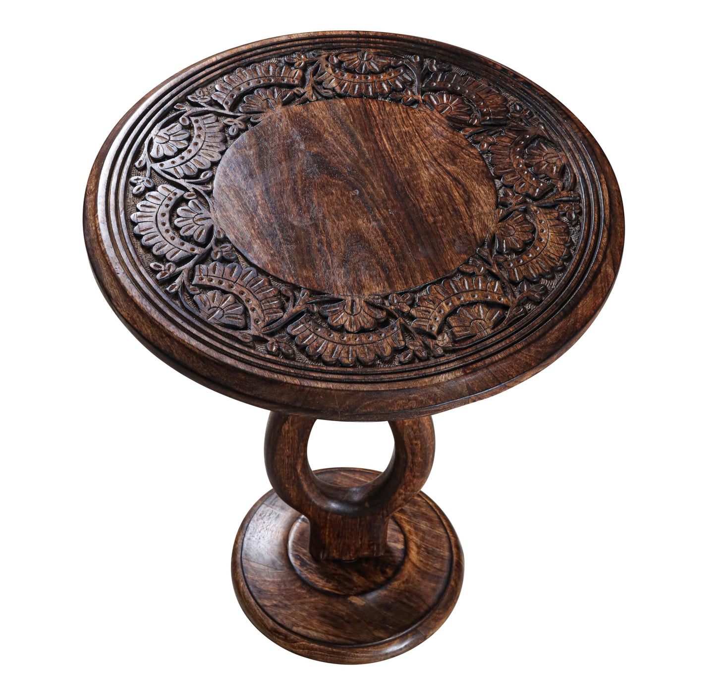 Side Tables Round – Small Drink Table for Small Spaces, Modern Accent Nightstand with Hand-Carved Top & Solid Wood Tables for Living Room, Bedroom, Office – Burnt Finish_18x22 Pride Styles