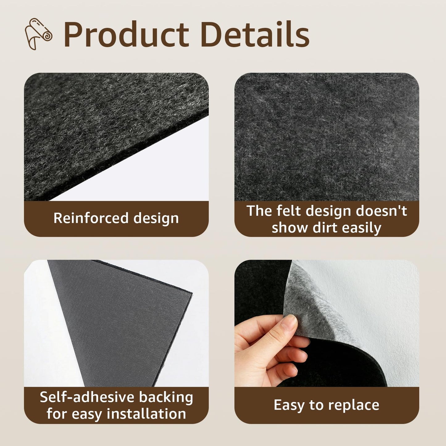 Warmfarm 2 Pack Adhesive-Backed Under-Desk Wall Protector, 15.7x23.6in Felt Cloth Sticker Easy to Install, Cuttable Wall Sheet No Residue, Removable Wall Protector Kit for Living Room Home Office